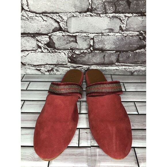 RoHo Red Suede Leather Slip On Beaded Strap Mules Shoes Women’s Sz 43EU/12M US - Picture 4 of 16